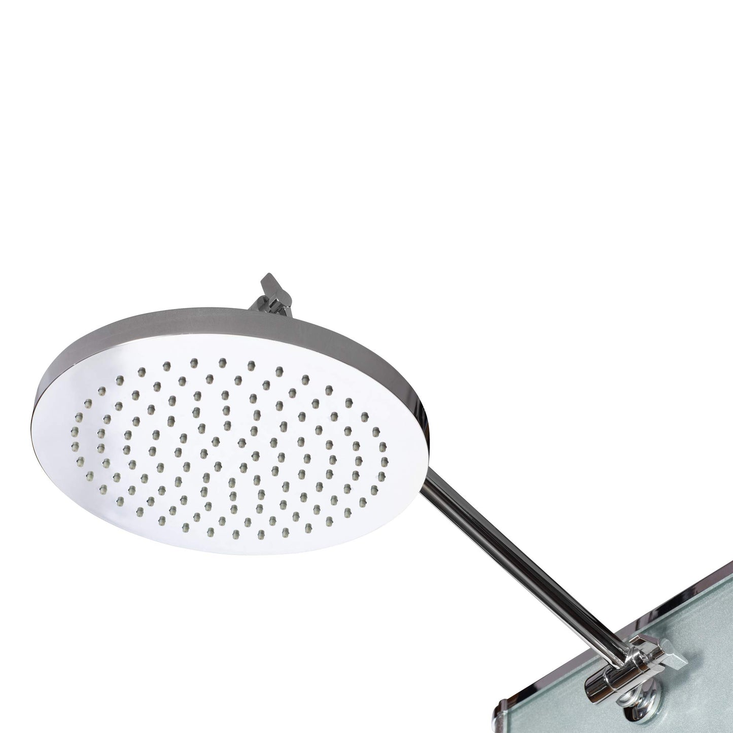 Kihei II shower panel system with 8 inch rainfall head, handheld spray, 6 body jets, 5 function wand and chrome fixtures