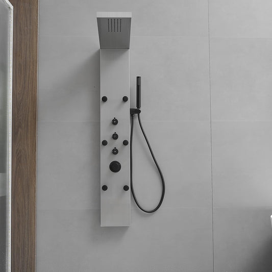 Greenspring brushed nickel shower panel tower with rainfall head, handheld wand and body jets, 3 in 1 multifunction system