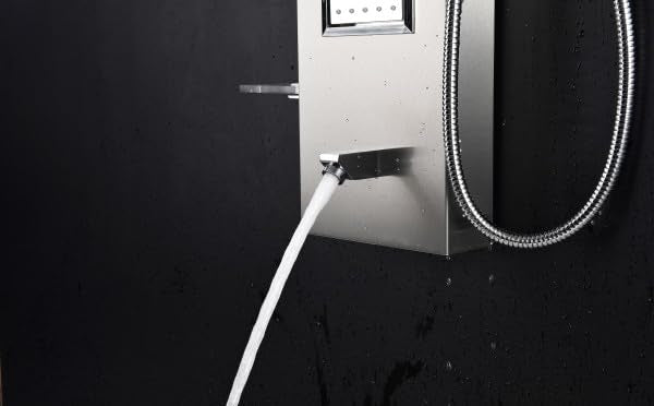 ANZZI Field 58 inch shower panel with high pressure rainfall head, handheld spray and 2 body jets, brushed steel