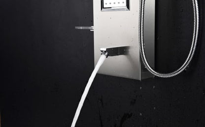 ANZZI Field 58 inch shower panel with high pressure rainfall head, handheld spray and 2 body jets, brushed steel