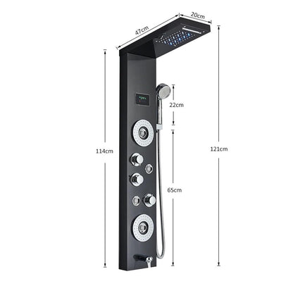 Shower Panel Tower System Rain Waterfall Shower Column Hydroelectricity LCD Display(Nickel 8011)
