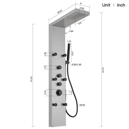 Greenspring brushed nickel shower panel tower with rainfall head, handheld wand and body jets, 3 in 1 multifunction system