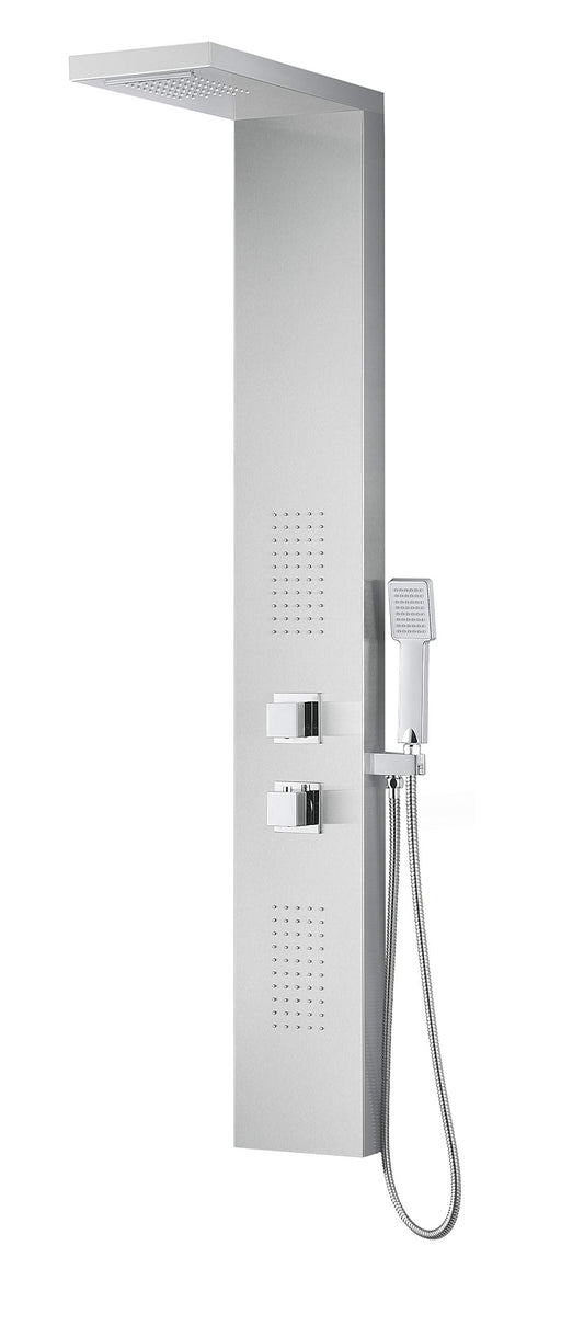 ANZZI Expanse full body massage shower panel with jetted system, rainfall and handheld, brushed steel finish