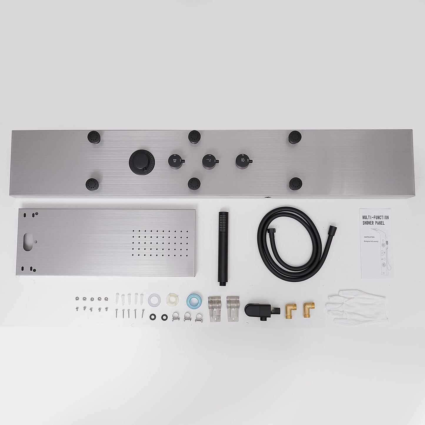 Greenspring brushed nickel shower panel tower with rainfall head, handheld wand and body jets, 3 in 1 multifunction system
