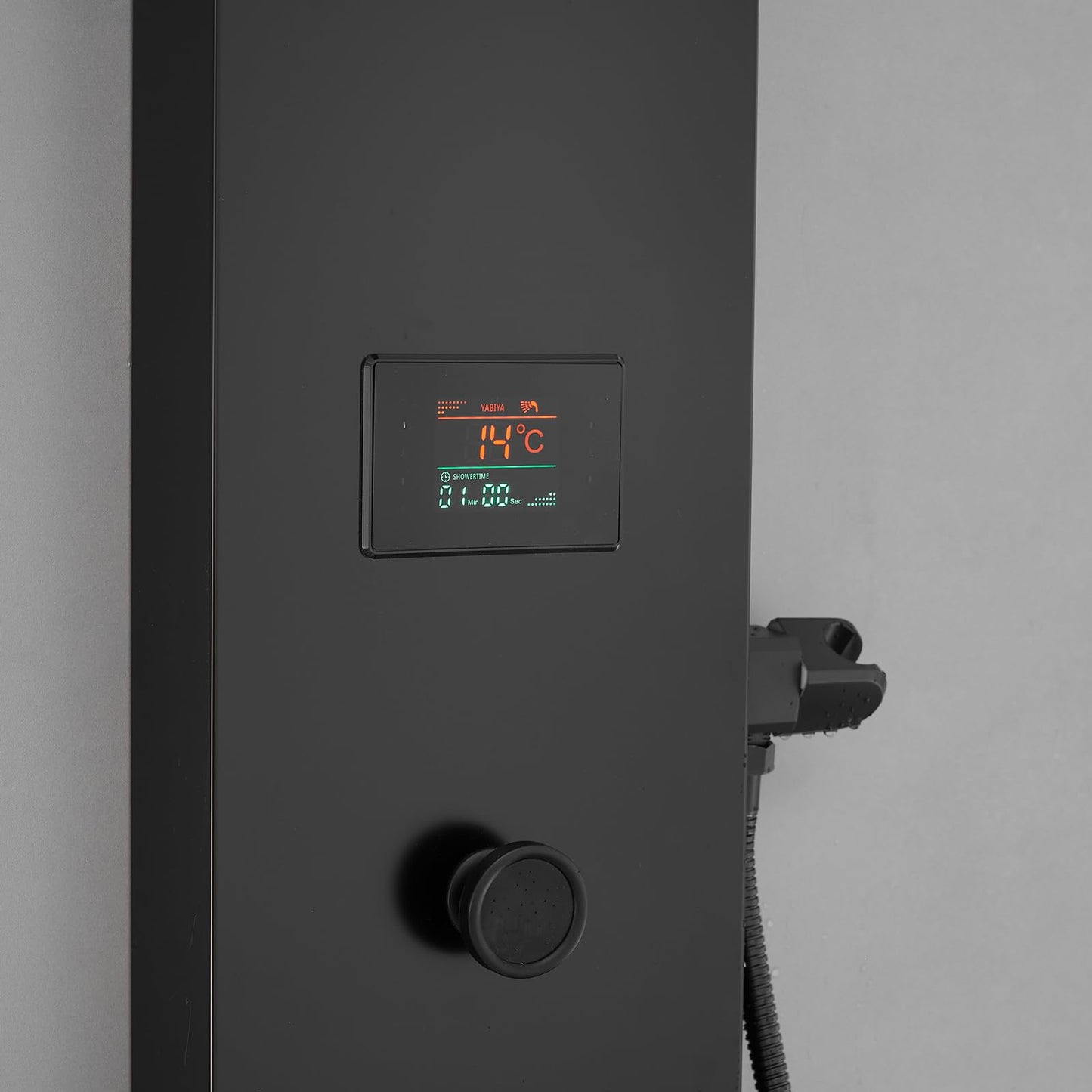 BWE LED shower panel tower system with temperature display, rainfall waterfall, body jets, tub spout and handheld shower, matte black