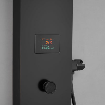 BWE LED shower panel tower system with temperature display, rainfall waterfall, body jets, tub spout and handheld shower, matte black