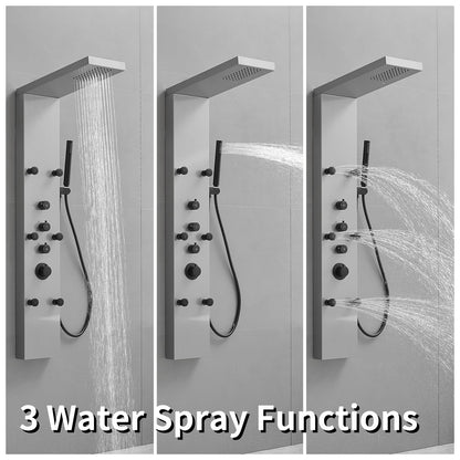 Greenspring brushed nickel shower panel tower with rainfall head, handheld wand and body jets, 3 in 1 multifunction system