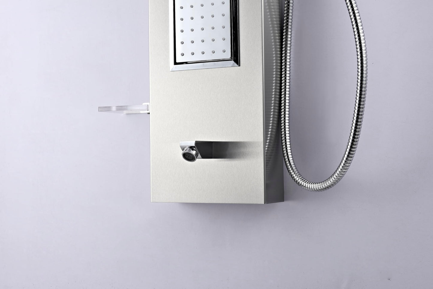 ANZZI Field 58 inch shower panel with high pressure rainfall head, handheld spray and 2 body jets, brushed steel