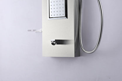 ANZZI Field 58 inch shower panel with high pressure rainfall head, handheld spray and 2 body jets, brushed steel