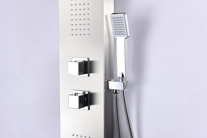 ANZZI Expanse full body massage shower panel with jetted system, rainfall and handheld, brushed steel finish