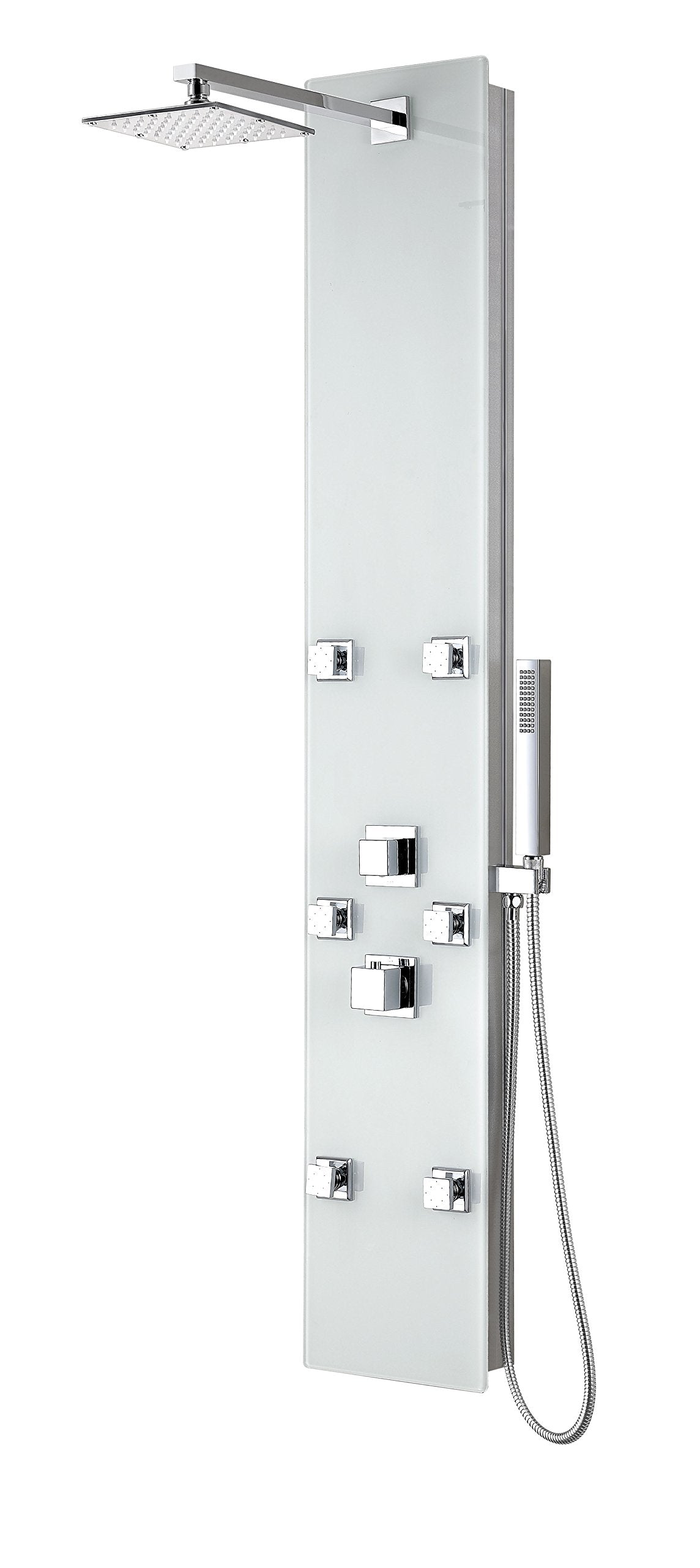 ANZZI Rhaus 60 inch full body shower panel with heavy rain shower and spray wand, 6 directional jets, white finish