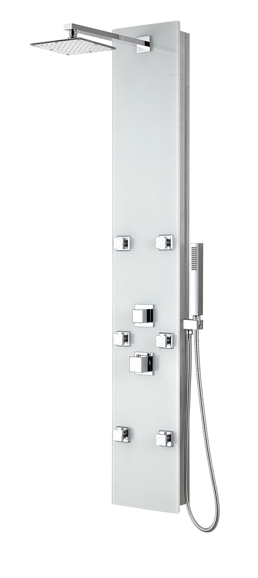 ANZZI Rhaus 60 inch full body shower panel with heavy rain shower and spray wand, 6 directional jets, white finish