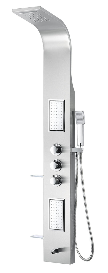 ANZZI Field 58 inch shower panel with high pressure rainfall head, handheld spray and 2 body jets, brushed steel