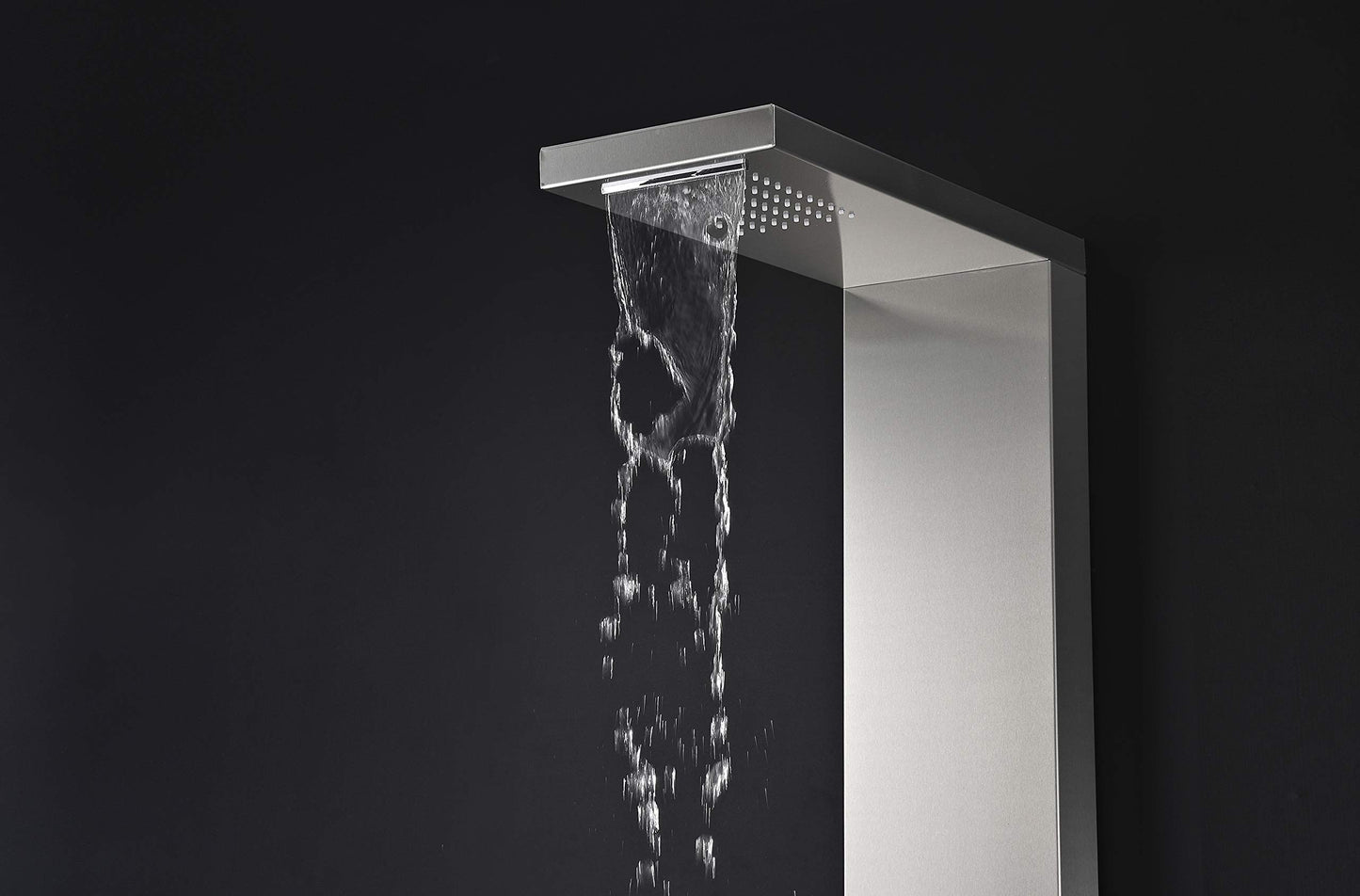 ANZZI Expanse full body massage shower panel with jetted system, rainfall and handheld, brushed steel finish