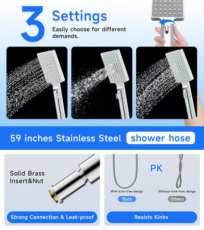 POPFLY LED shower panel system with rainfall and mist, body jets, tub spout and handheld shower, stainless steel, matte black