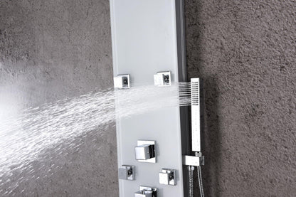 ANZZI Rhaus 60 inch full body shower panel with heavy rain shower and spray wand, 6 directional jets, white finish