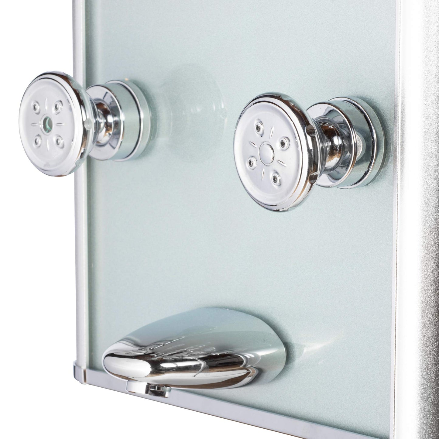 Kihei II shower panel system with 8 inch rainfall head, handheld spray, 6 body jets, 5 function wand and chrome fixtures