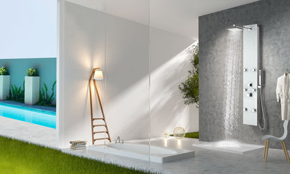 ANZZI Rhaus 60 inch full body shower panel with heavy rain shower and spray wand, 6 directional jets, white finish